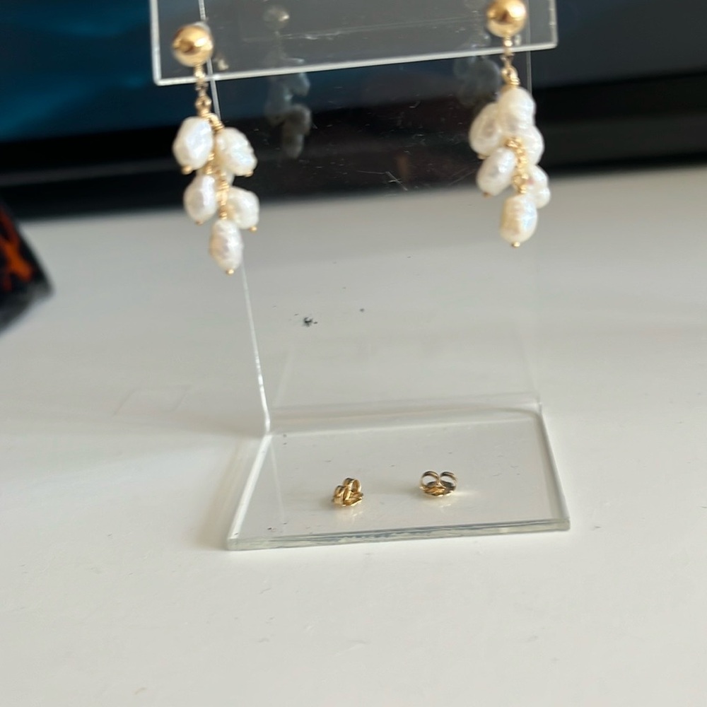Elegant 14k Gold and Pearl Dangle Earrings